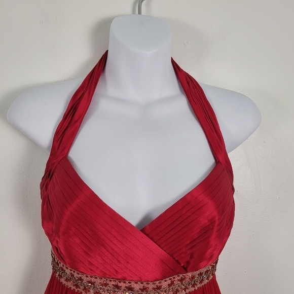 Adrianna Papell Scarlett Red Beaded Waist Pleated Bust Cocktail Dress - Picture 5 of 13